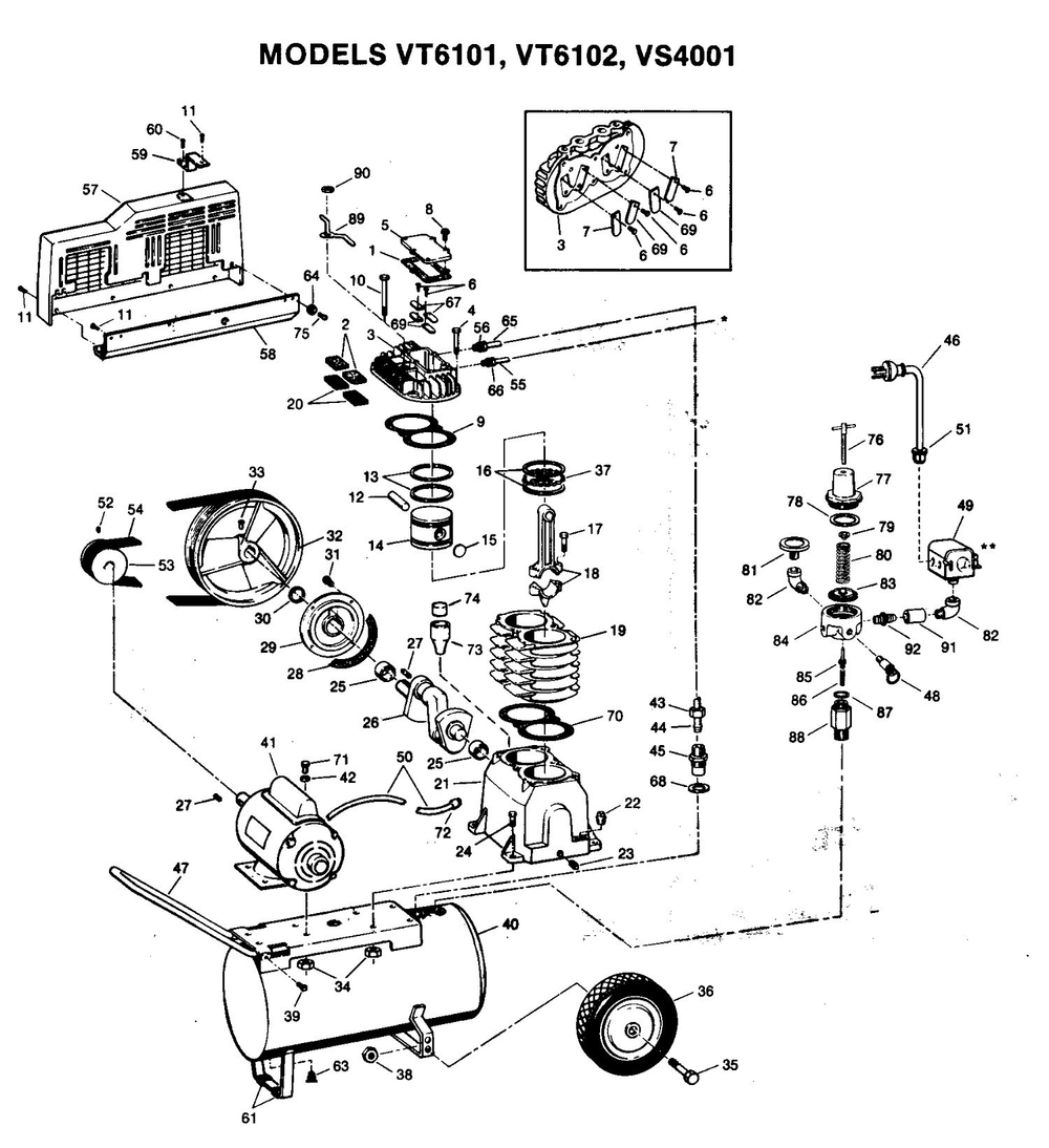 Section 1 Diagram and Parts List for VS4001  Campbell Hausfeld Compressor